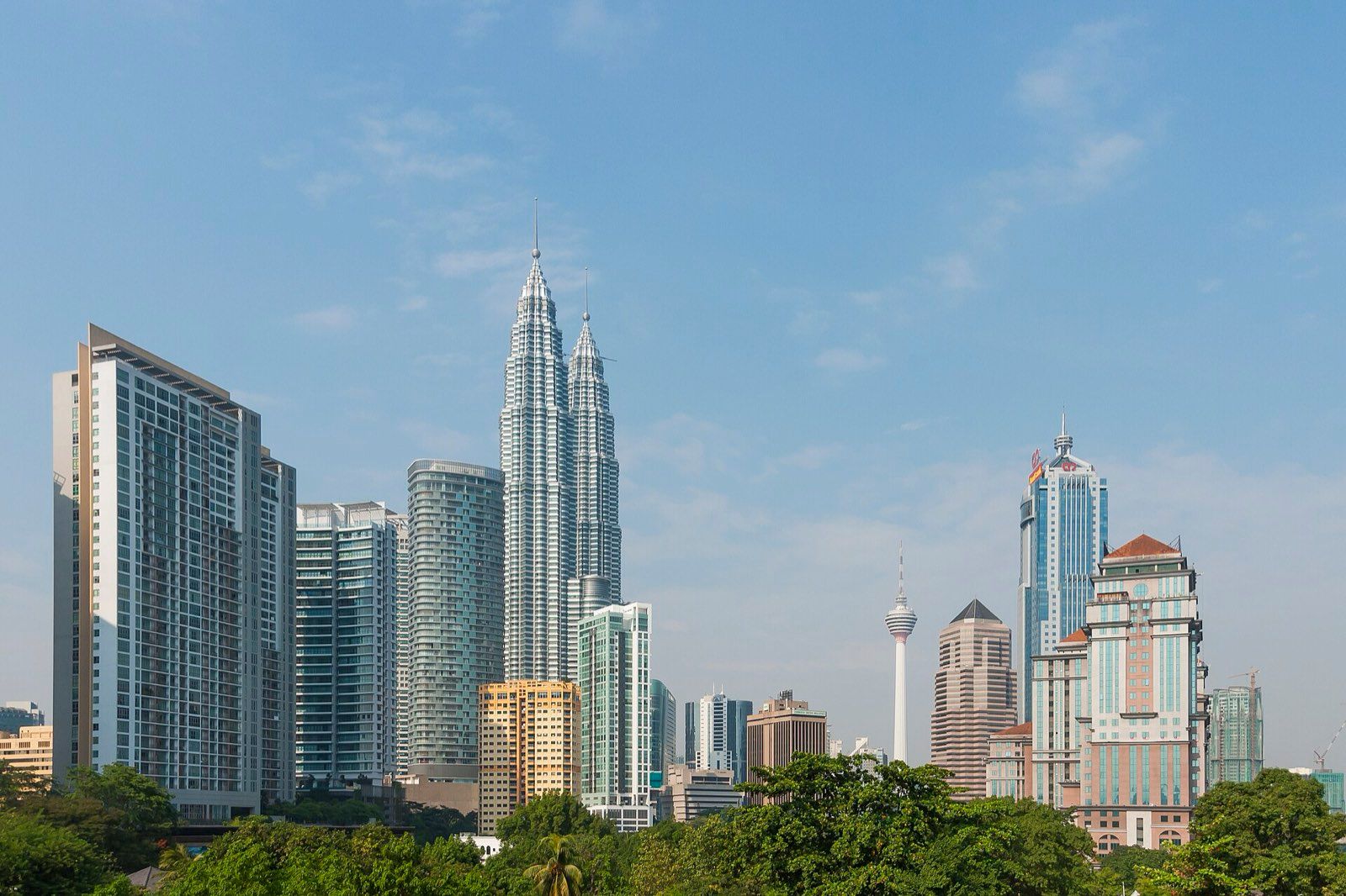 The Kuala Lumpur skyline with the Petronas Twin Towers and KL Tower